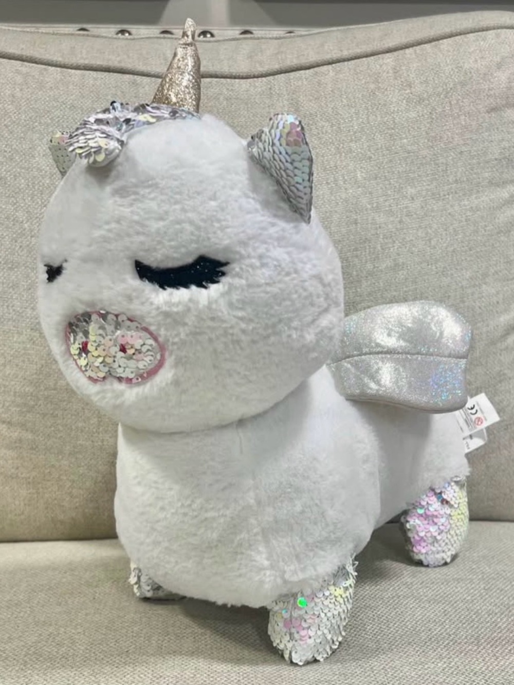 Hug Me & Fill Me Unicorn Coin Bank Plush 12” White Sequin Wings Stuffed Animal